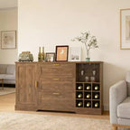 63 Farmhouse Sideboard Buffet Coffee Bar with Adjustable Shelves & Wine Racks for Kitchen