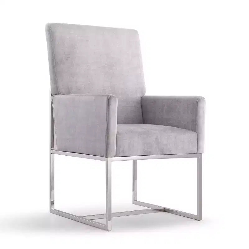 Element Velvet Dining Armchair Gray: High-Back Stainless Steel Frame - Manhattan Comfort
