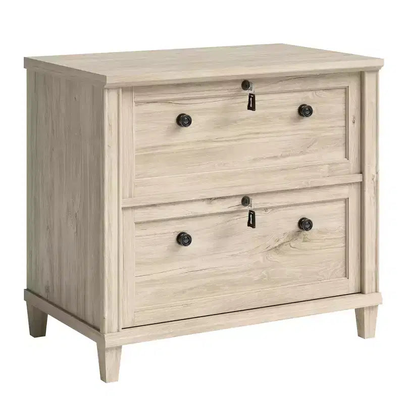 Sauder 2 Drawer Hammond Lateral File Cabinet Chalk Oak: Modern Style Rubberwood Frame Spot Clean