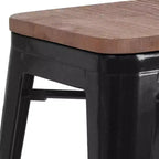 Tabouret de bar en métal avec assise en bois