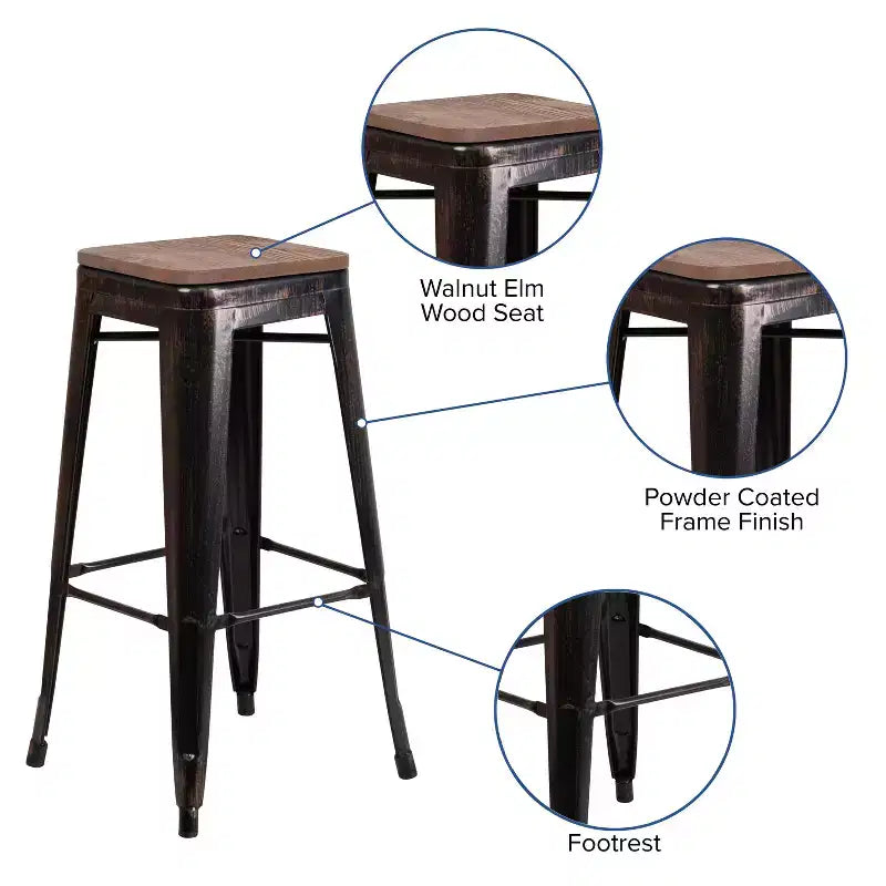 Tabouret de bar en métal avec assise en bois