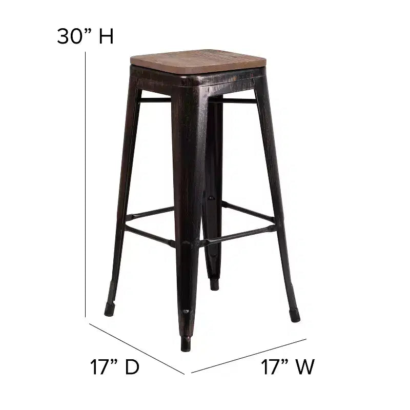 Tabouret de bar en métal avec assise en bois