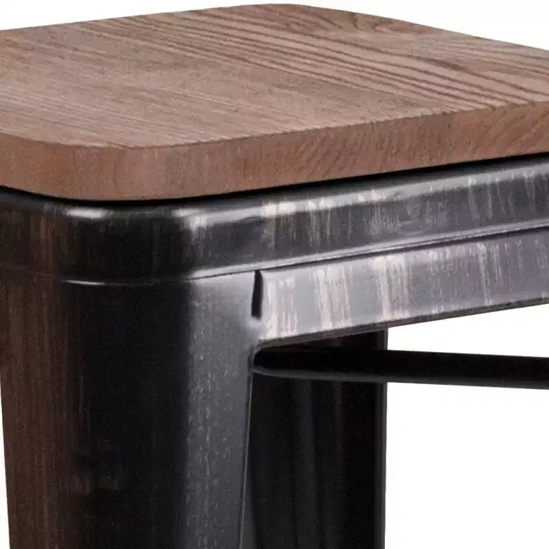 Tabouret de bar en métal avec assise en bois