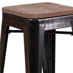Tabouret de bar en métal avec assise en bois