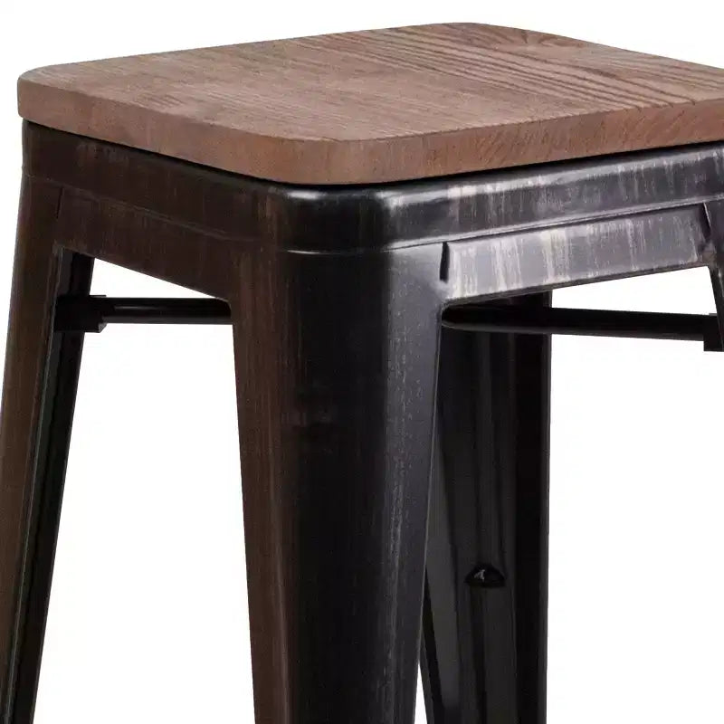 Tabouret de bar en métal avec assise en bois