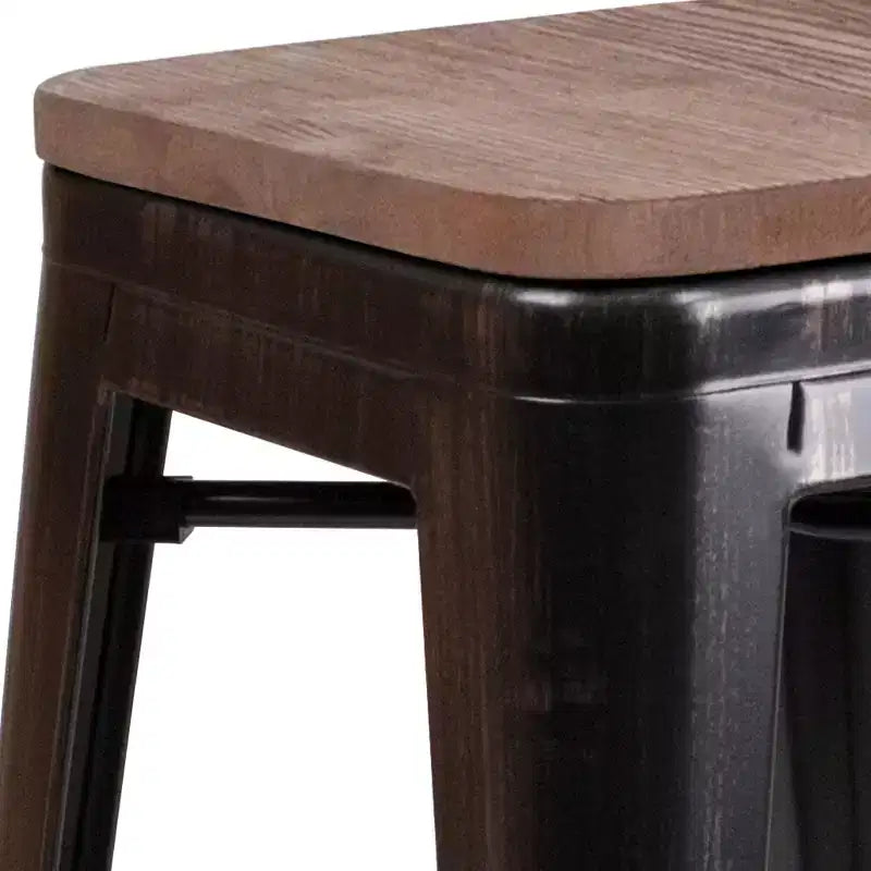 Tabouret de bar en métal avec assise en bois