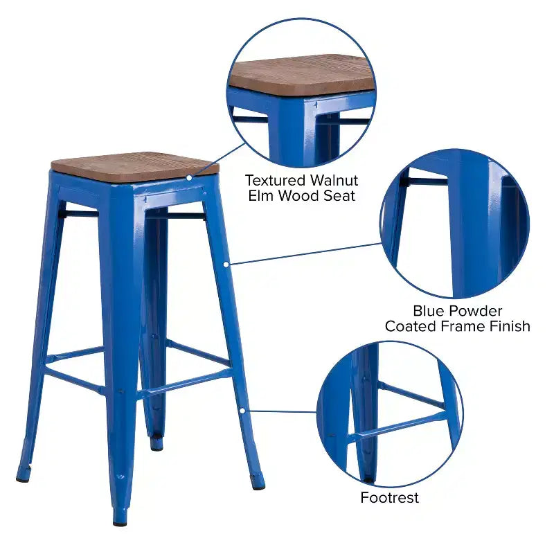 Tabouret de bar en métal avec assise en bois