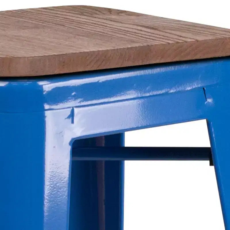 Tabouret de bar en métal avec assise en bois