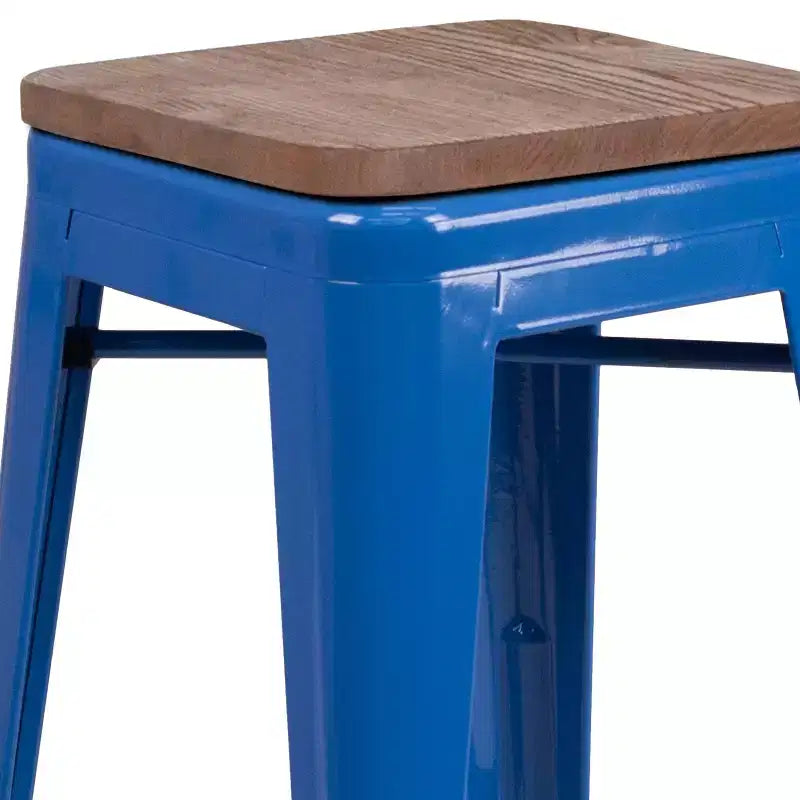 Tabouret de bar en métal avec assise en bois