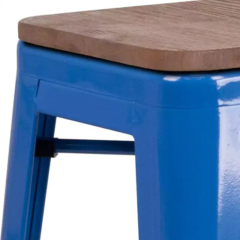 Tabouret de bar en métal avec assise en bois