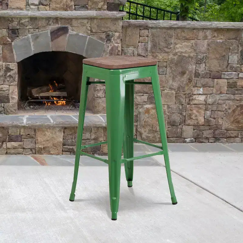Tabouret de bar en métal avec assise en bois
