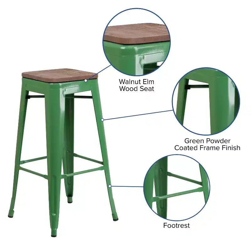 Tabouret de bar en métal avec assise en bois