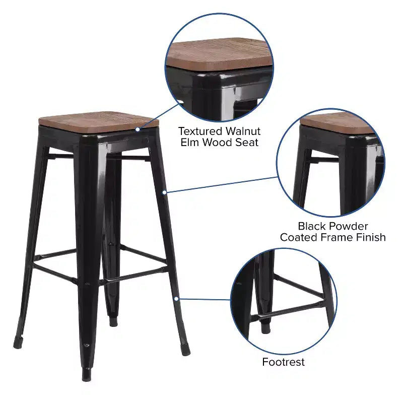 Tabouret de bar en métal avec assise en bois