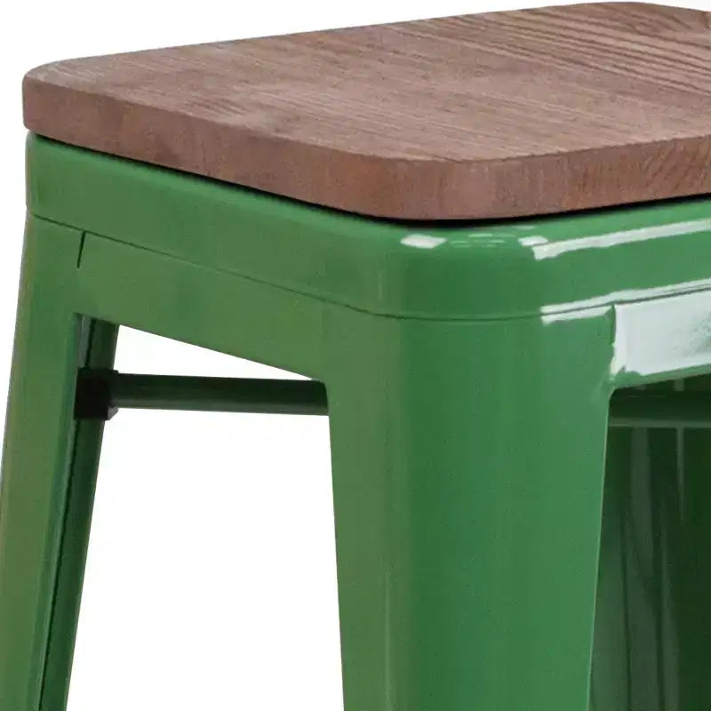 Tabouret de bar en métal avec assise en bois
