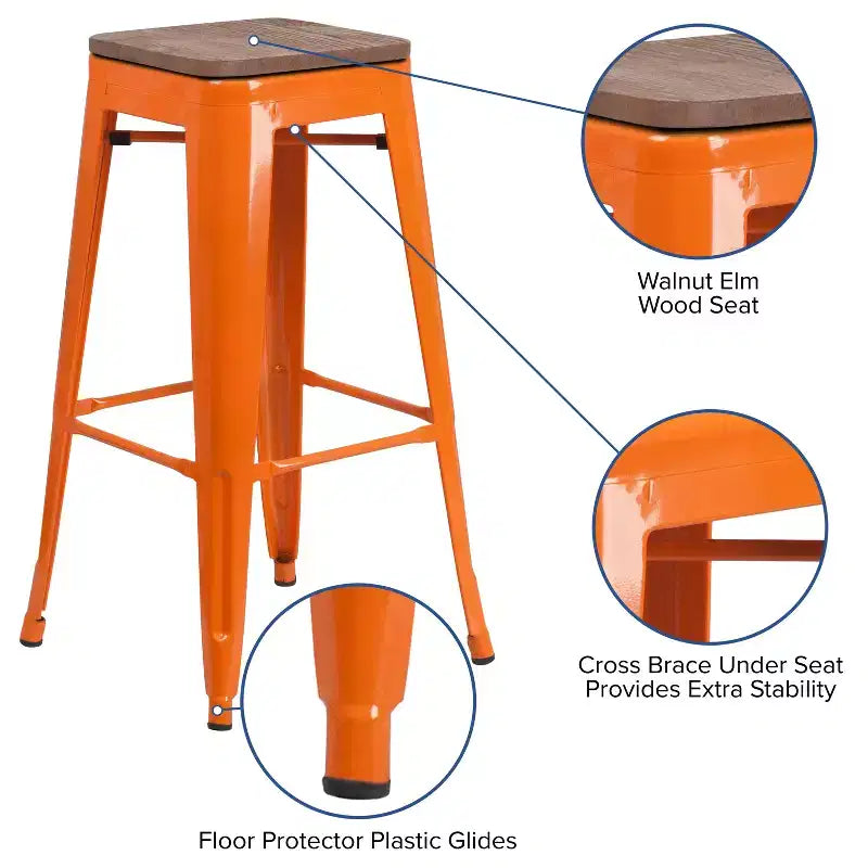 Tabouret de bar en métal avec assise en bois