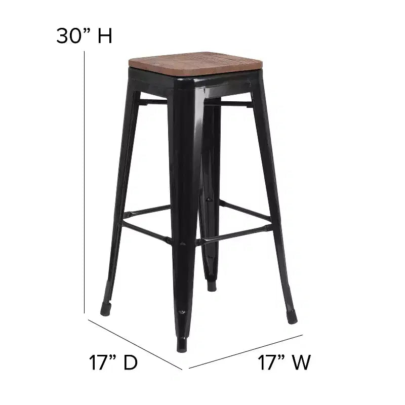 Tabouret de bar en métal avec assise en bois