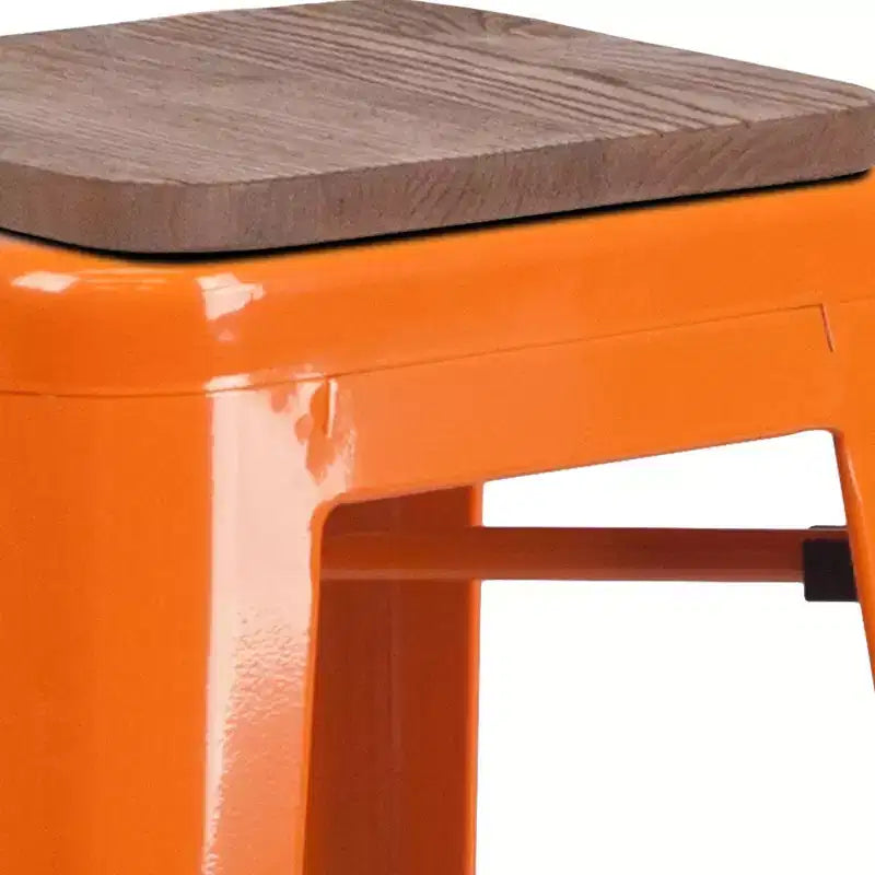 Tabouret de bar en métal avec assise en bois