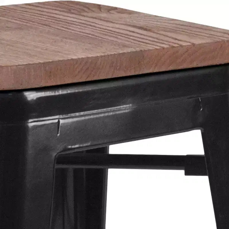 Tabouret de bar en métal avec assise en bois