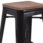 Tabouret de bar en métal avec assise en bois