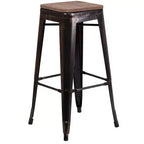 Tabouret de bar en métal avec assise en bois