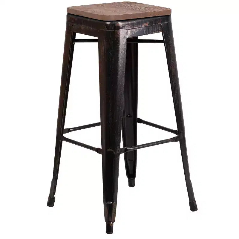 Tabouret de bar en métal avec assise en bois
