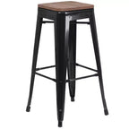 Emma and Oliver 30H Backless Metal Barstool with Wood Seat