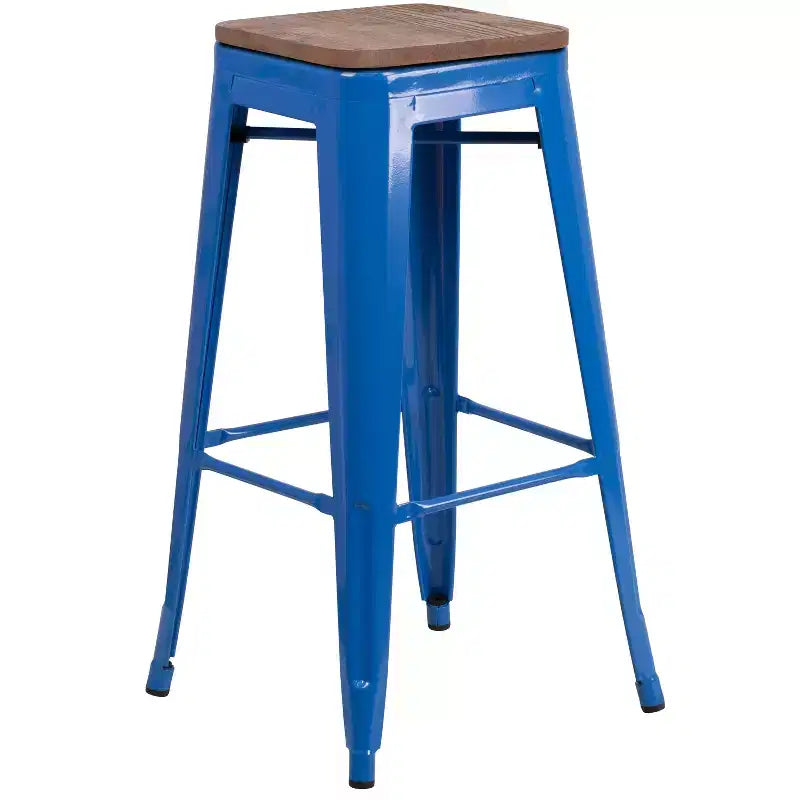 Tabouret de bar en métal avec assise en bois