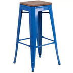 Tabouret de bar en métal avec assise en bois