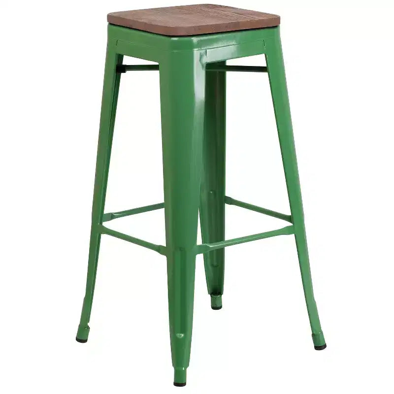 Tabouret de bar en métal avec assise en bois