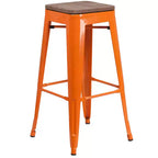 Tabouret de bar en métal avec assise en bois